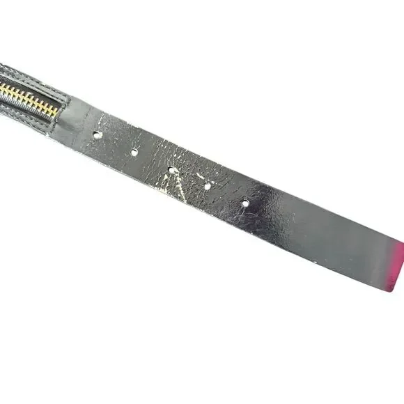 Michael Kors Black Leather Belt Gold Buckle Zipper Detail Women Size L FLAW - Picture 9 of 12